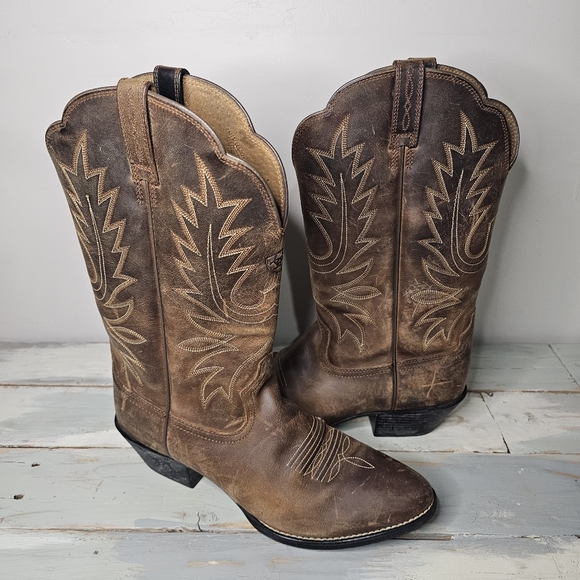 Ariat | Heritage R Toe Westerm Cowgirl Boots In Distressed Brown Size 10 B - Picture 3 of 11